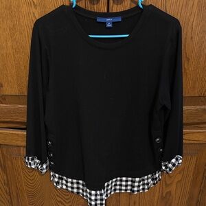 Apt. 9 Black Blouse with Checkered Trim
